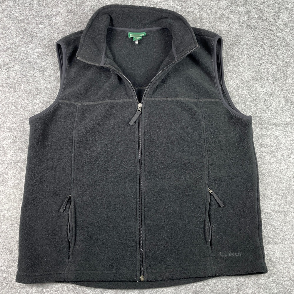 VTG LL Bean Fleece Vest Mens L Black Polartec Full Zip Jacket Layering